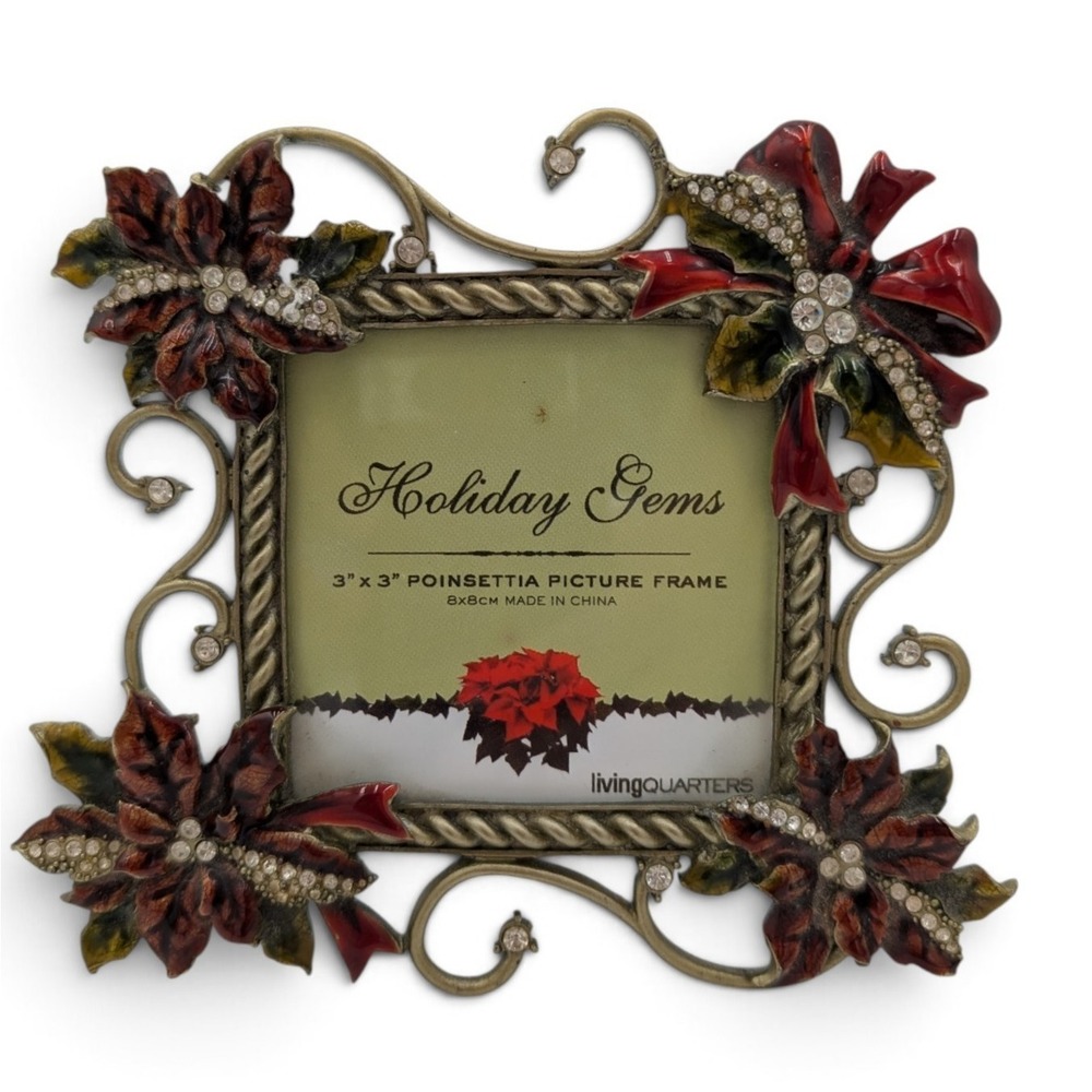 Living Quarters Holiday Gems Poinsettia 3x3 Picture Frame Rhinestone Christmas